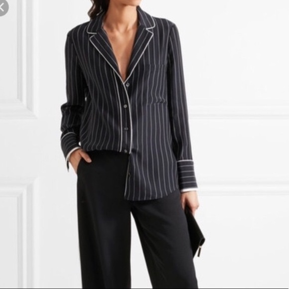 Frame Denim Tops - FRAME Silk Stripe One Pocket Pajama Shirt